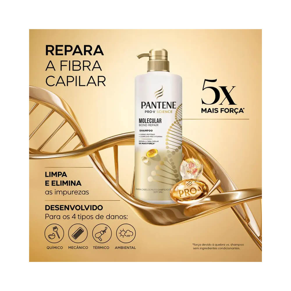 Imagem promocional do Shampoo Pantene Molecular Bond Repair 510ml com fundo dourado